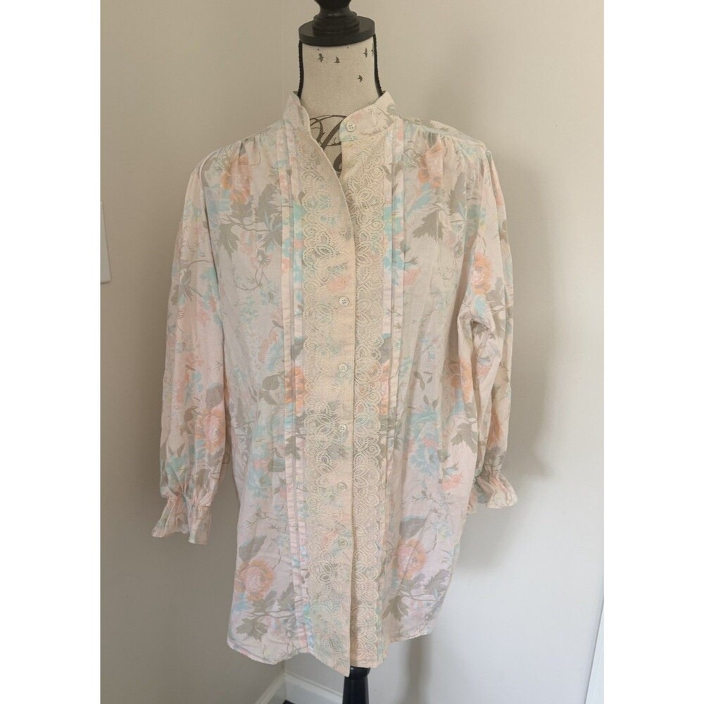 Vintage Victoria’s Secret Gold Label Nightshirt Cottage Prairie Pastel Lace M/L